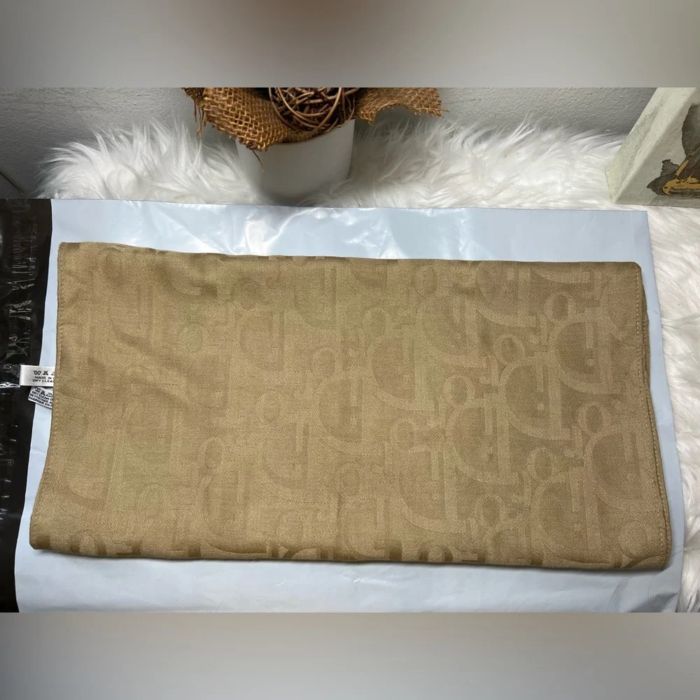 Auth Christian Dior Stole Shawl Scarf 35%Silk; 65%Wool